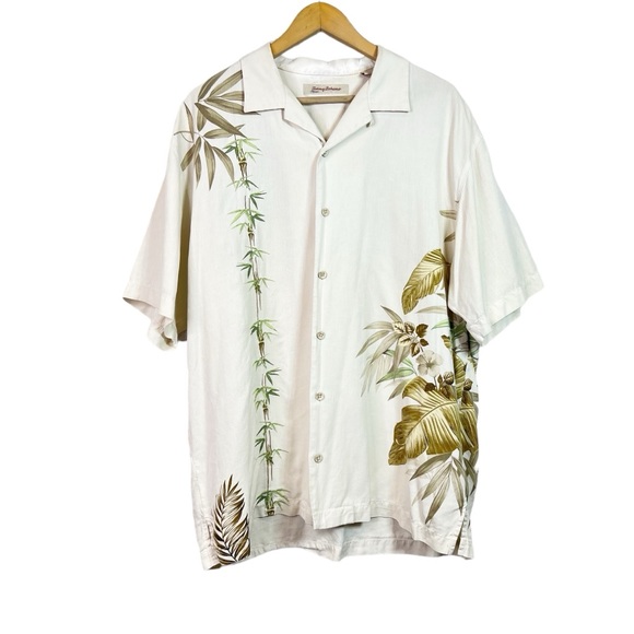 Tommy Bahama Other - Tommy Bahama Mens Cream Hawaiian Bamboo Floral Silk Button Down Shirt Size L